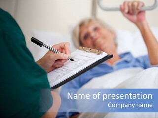 A Nurse Writing On A Clipboard Next To A Patient PowerPoint Template