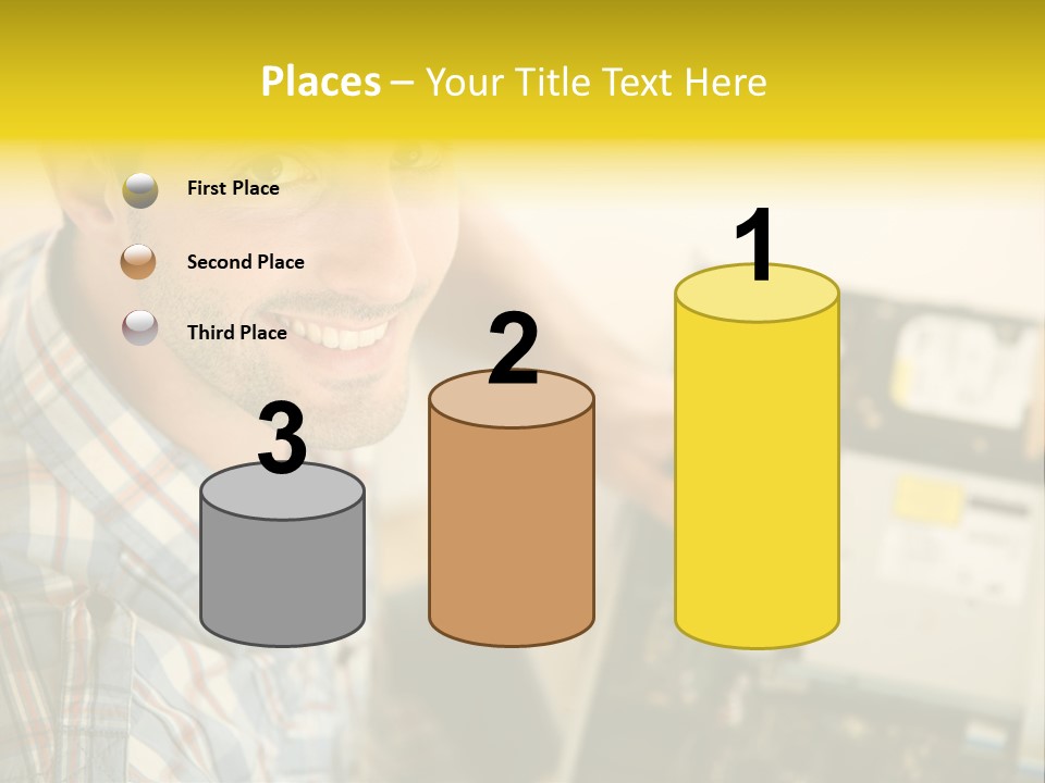 A Man Is Holding A Screw In Front Of A Circuit Board PowerPoint Template