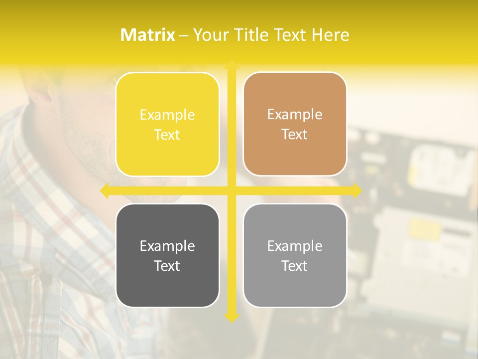 A Man Is Holding A Screw In Front Of A Circuit Board PowerPoint Template