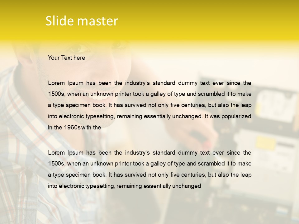 A Man Is Holding A Screw In Front Of A Circuit Board PowerPoint Template