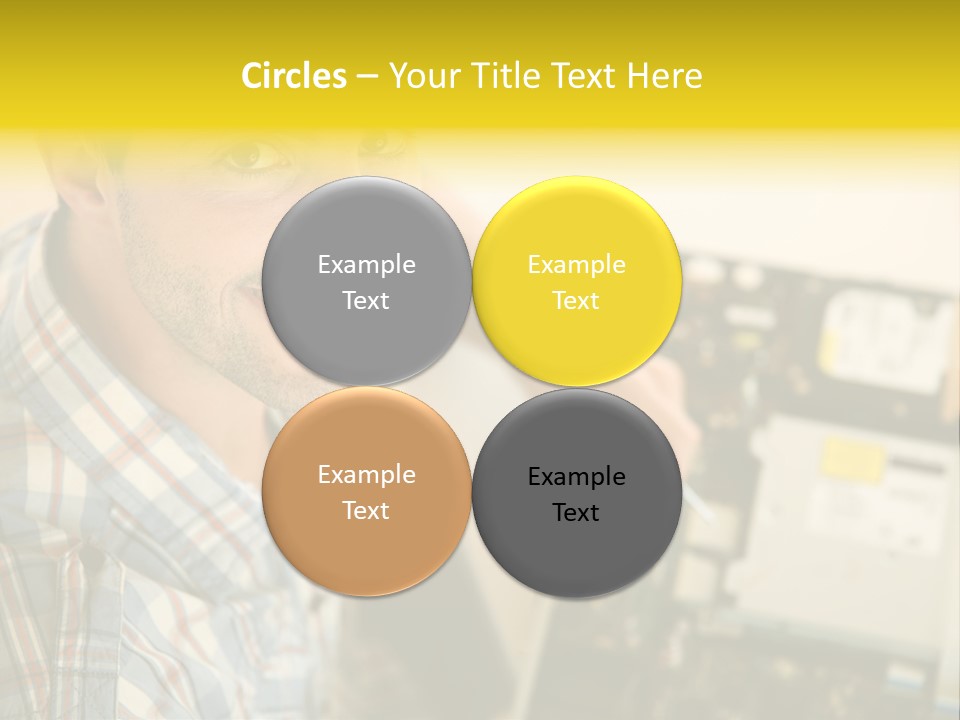 A Man Is Holding A Screw In Front Of A Circuit Board PowerPoint Template