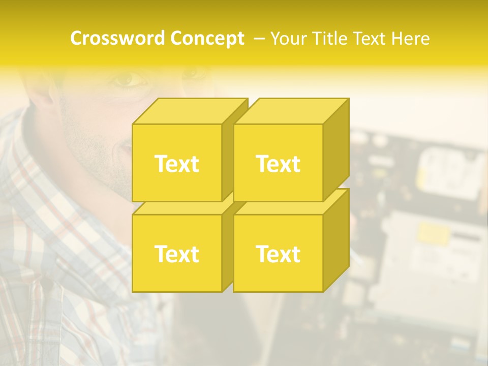 A Man Is Holding A Screw In Front Of A Circuit Board PowerPoint Template