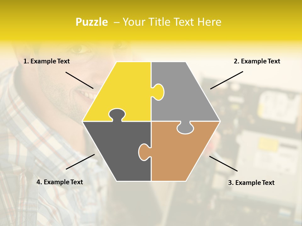 A Man Is Holding A Screw In Front Of A Circuit Board PowerPoint Template