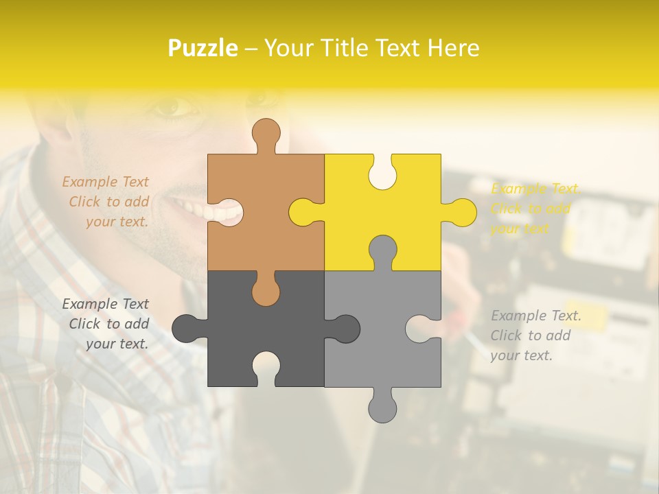 A Man Is Holding A Screw In Front Of A Circuit Board PowerPoint Template