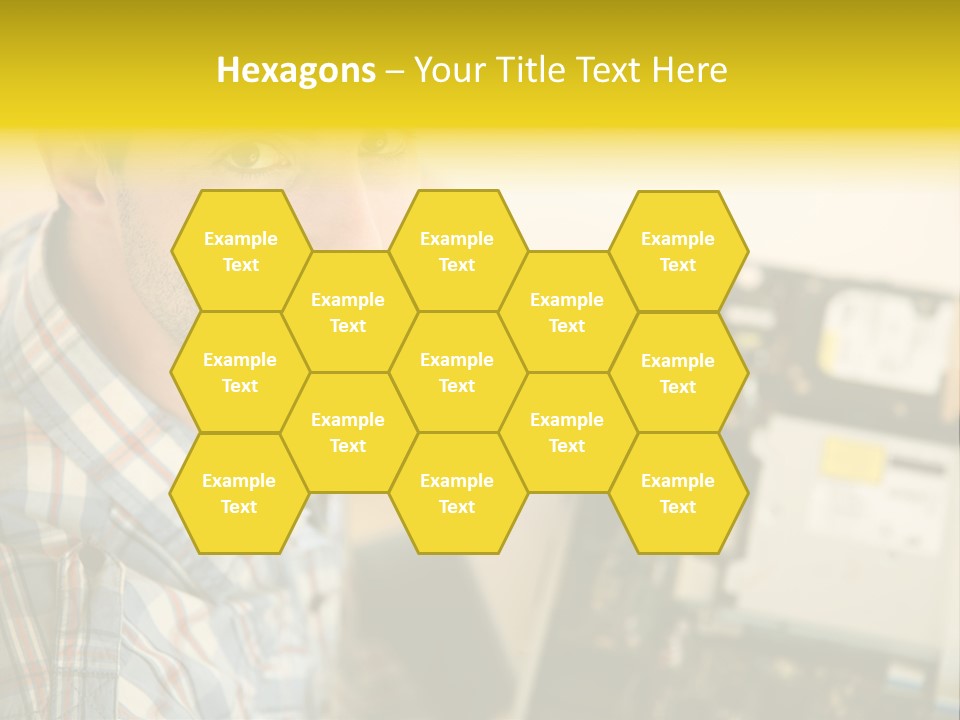 A Man Is Holding A Screw In Front Of A Circuit Board PowerPoint Template