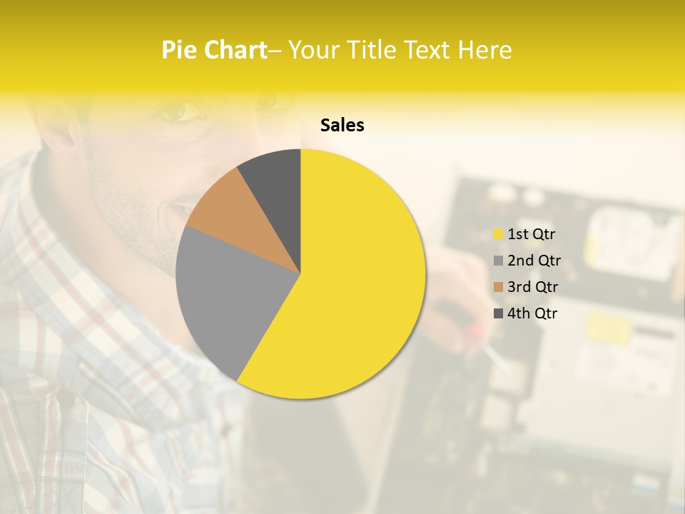 A Man Is Holding A Screw In Front Of A Circuit Board PowerPoint Template