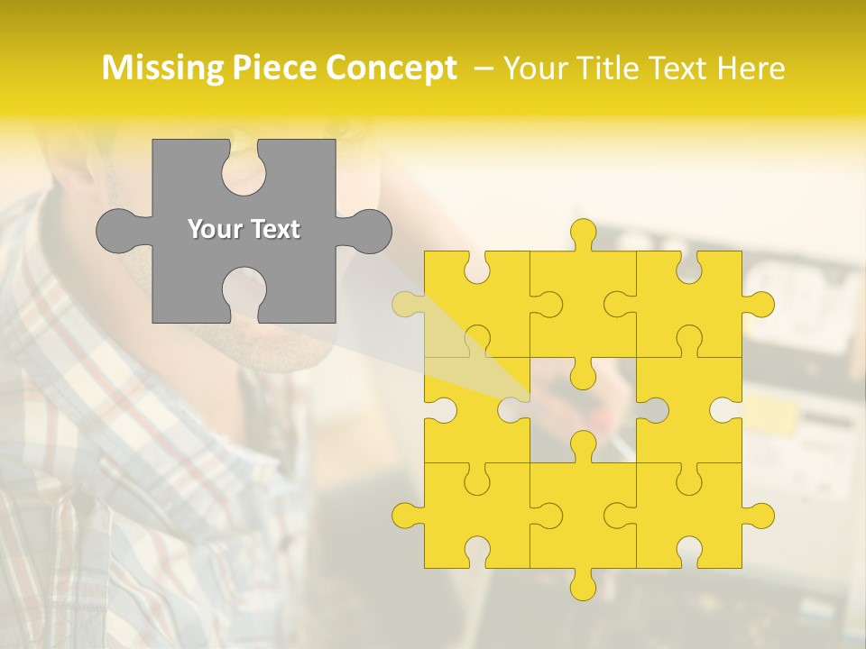 A Man Is Holding A Screw In Front Of A Circuit Board PowerPoint Template