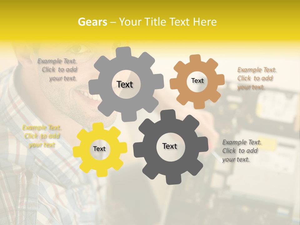 A Man Is Holding A Screw In Front Of A Circuit Board PowerPoint Template