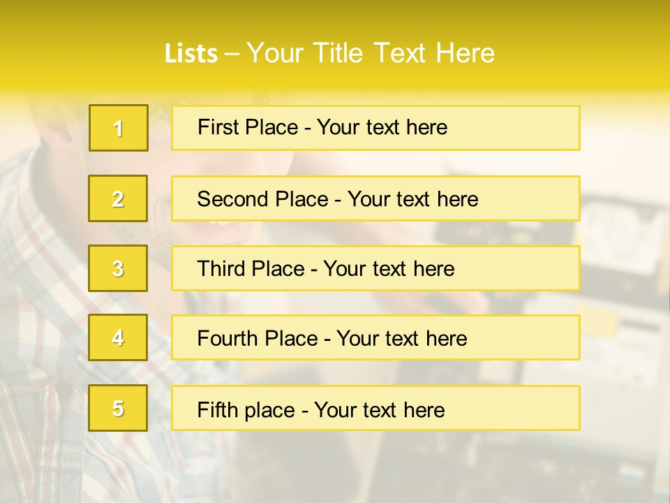 A Man Is Holding A Screw In Front Of A Circuit Board PowerPoint Template