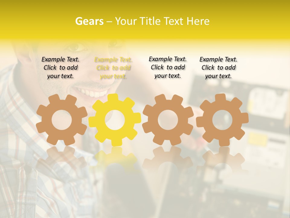 A Man Is Holding A Screw In Front Of A Circuit Board PowerPoint Template