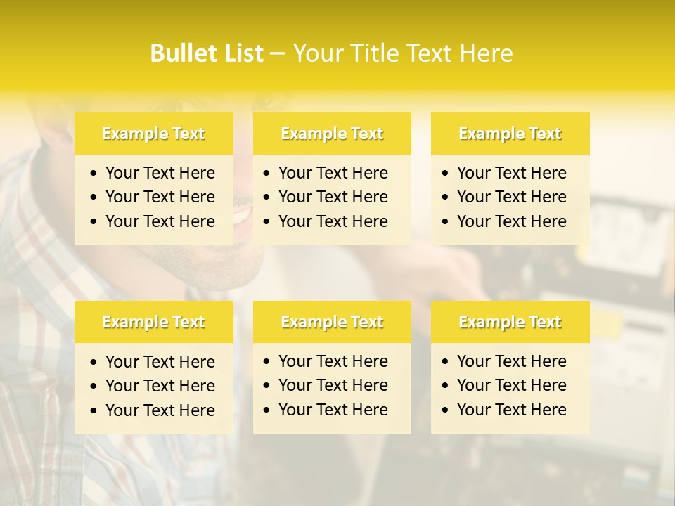 A Man Is Holding A Screw In Front Of A Circuit Board PowerPoint Template