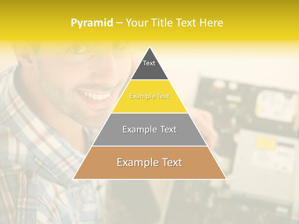 A Man Is Holding A Screw In Front Of A Circuit Board PowerPoint Template
