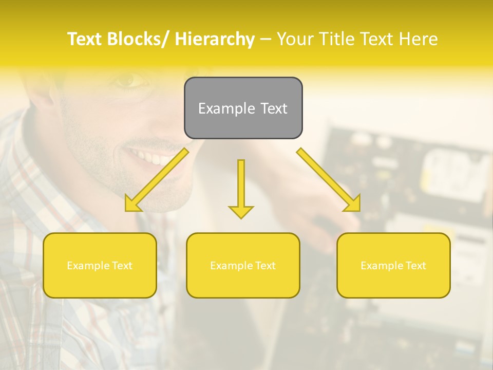 A Man Is Holding A Screw In Front Of A Circuit Board PowerPoint Template