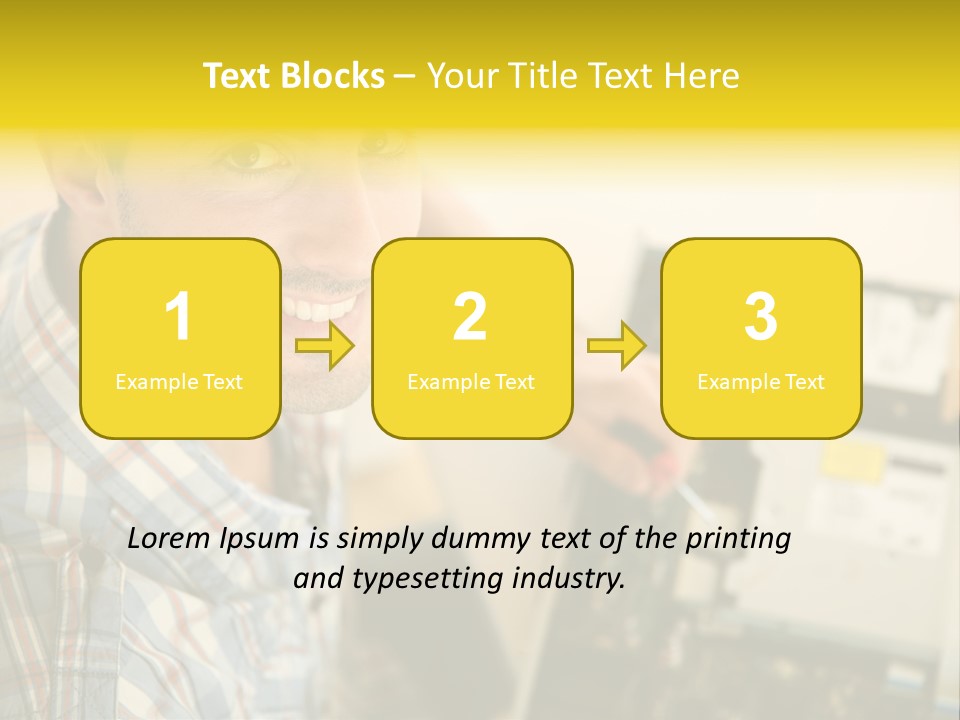 A Man Is Holding A Screw In Front Of A Circuit Board PowerPoint Template