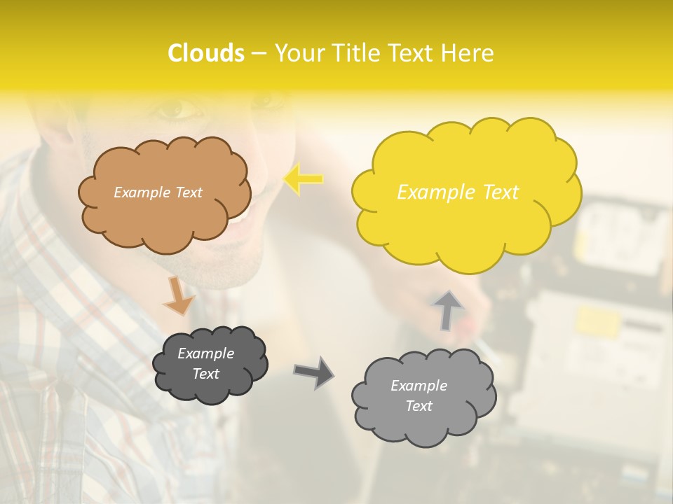 A Man Is Holding A Screw In Front Of A Circuit Board PowerPoint Template
