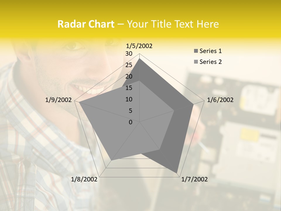 A Man Is Holding A Screw In Front Of A Circuit Board PowerPoint Template