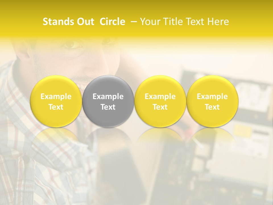 A Man Is Holding A Screw In Front Of A Circuit Board PowerPoint Template