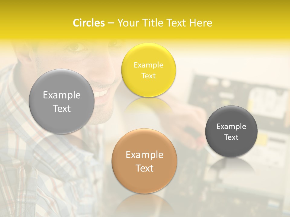 A Man Is Holding A Screw In Front Of A Circuit Board PowerPoint Template