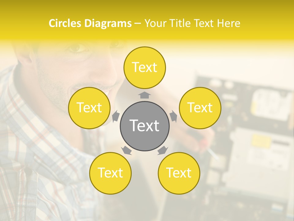 A Man Is Holding A Screw In Front Of A Circuit Board PowerPoint Template