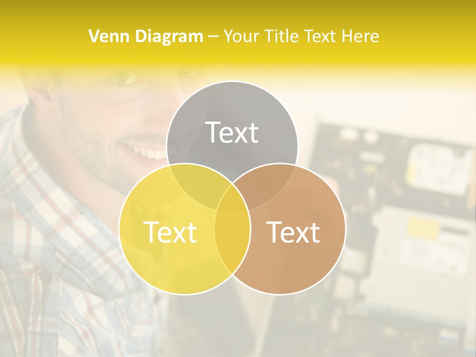 A Man Is Holding A Screw In Front Of A Circuit Board PowerPoint Template