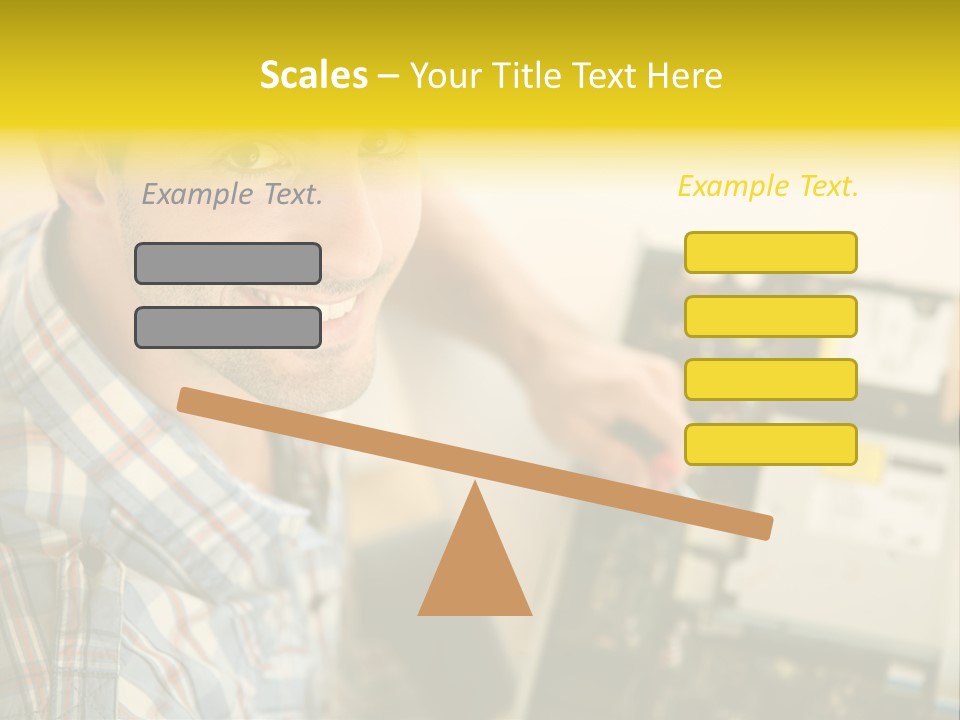 A Man Is Holding A Screw In Front Of A Circuit Board PowerPoint Template