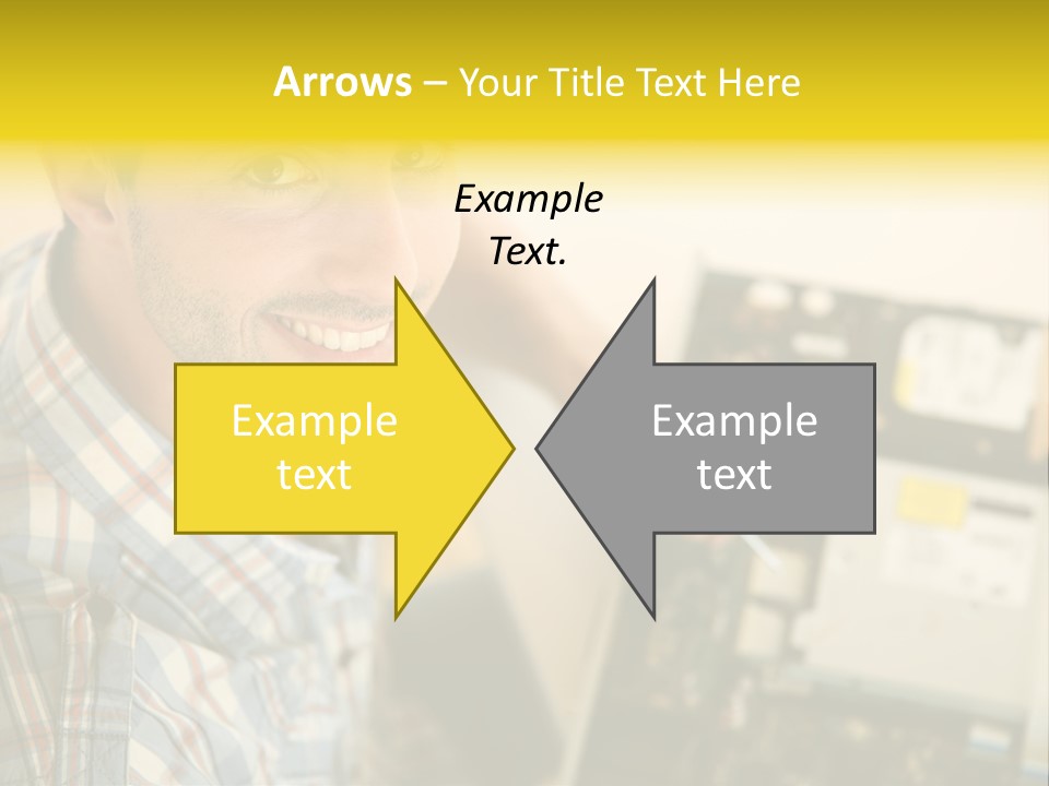 A Man Is Holding A Screw In Front Of A Circuit Board PowerPoint Template