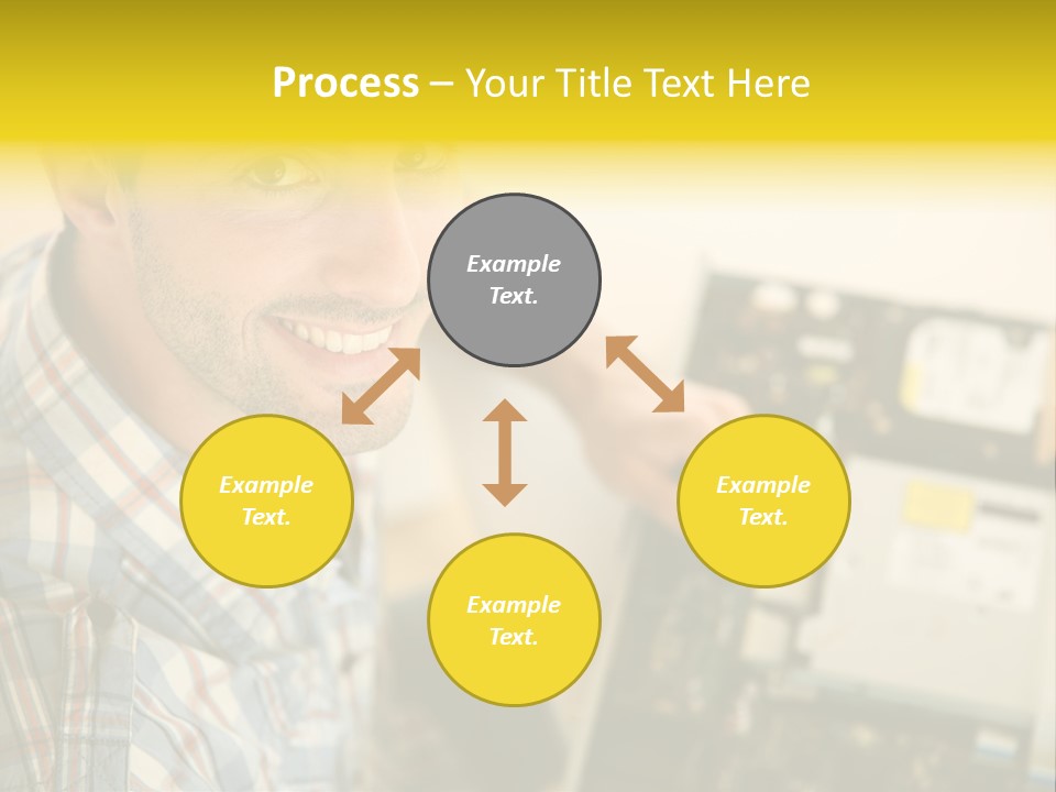 A Man Is Holding A Screw In Front Of A Circuit Board PowerPoint Template