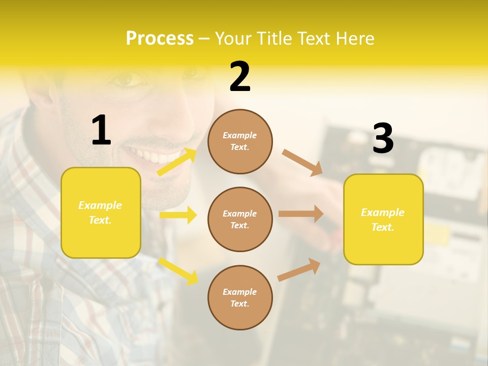 A Man Is Holding A Screw In Front Of A Circuit Board PowerPoint Template