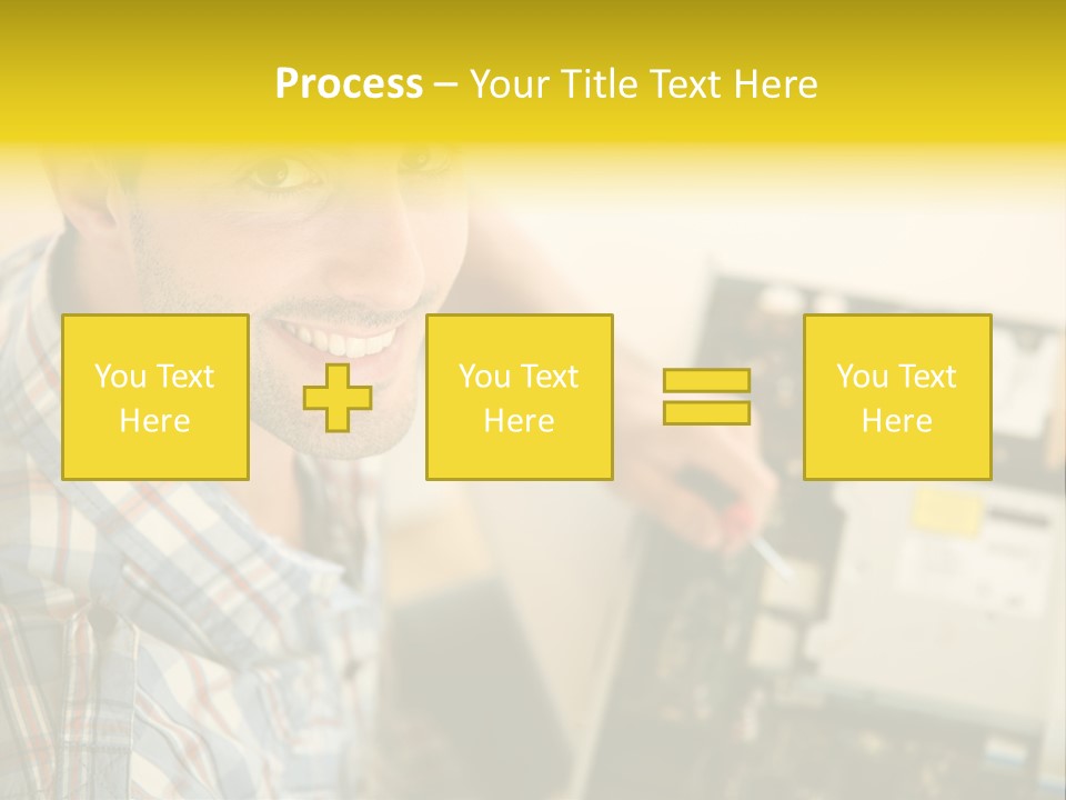 A Man Is Holding A Screw In Front Of A Circuit Board PowerPoint Template