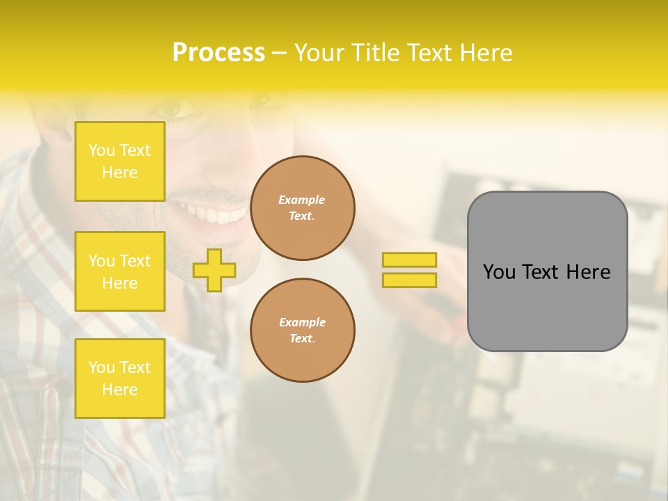 A Man Is Holding A Screw In Front Of A Circuit Board PowerPoint Template