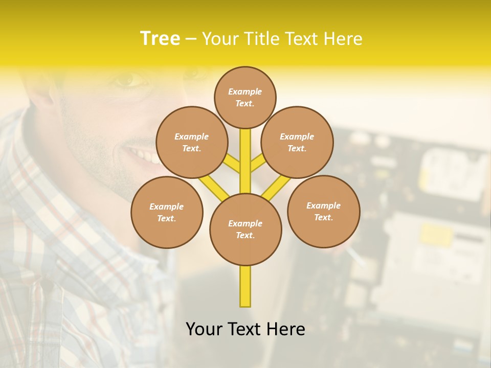 A Man Is Holding A Screw In Front Of A Circuit Board PowerPoint Template