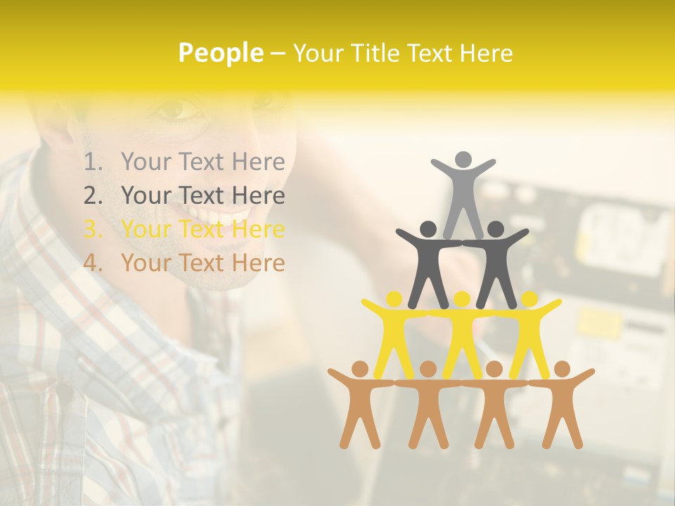 A Man Is Holding A Screw In Front Of A Circuit Board PowerPoint Template