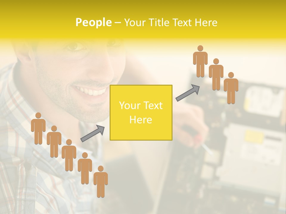 A Man Is Holding A Screw In Front Of A Circuit Board PowerPoint Template