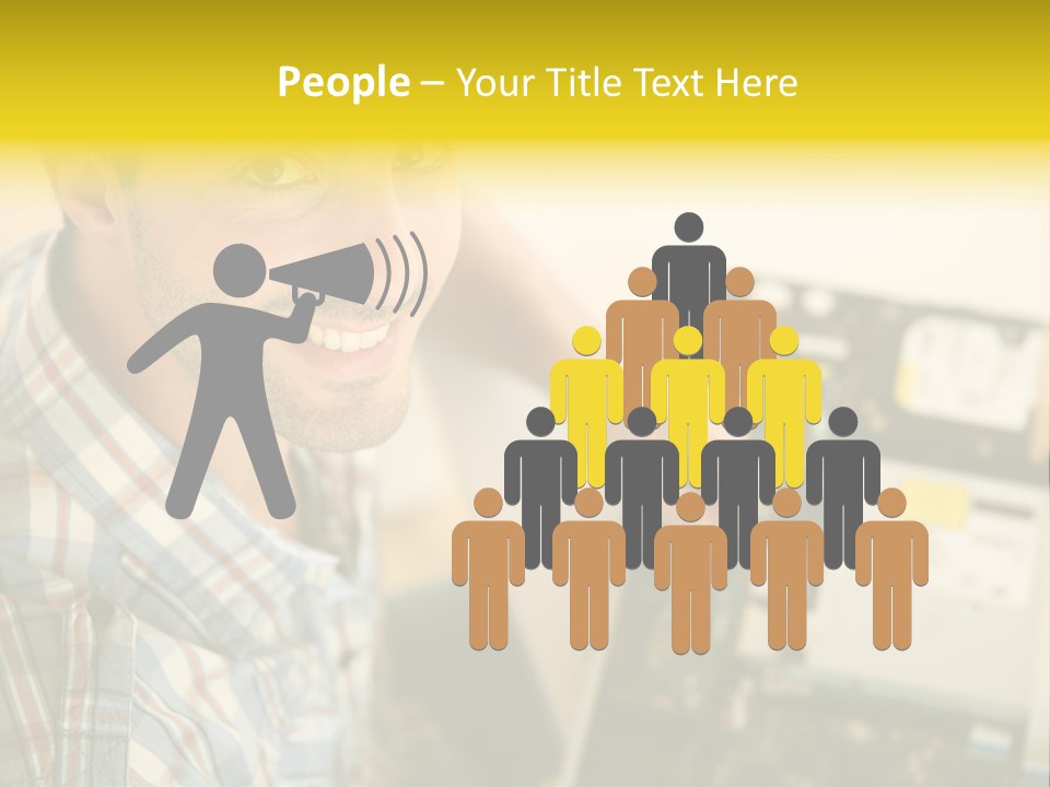 A Man Is Holding A Screw In Front Of A Circuit Board PowerPoint Template