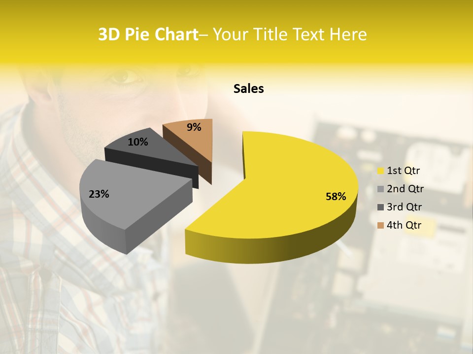 A Man Is Holding A Screw In Front Of A Circuit Board PowerPoint Template