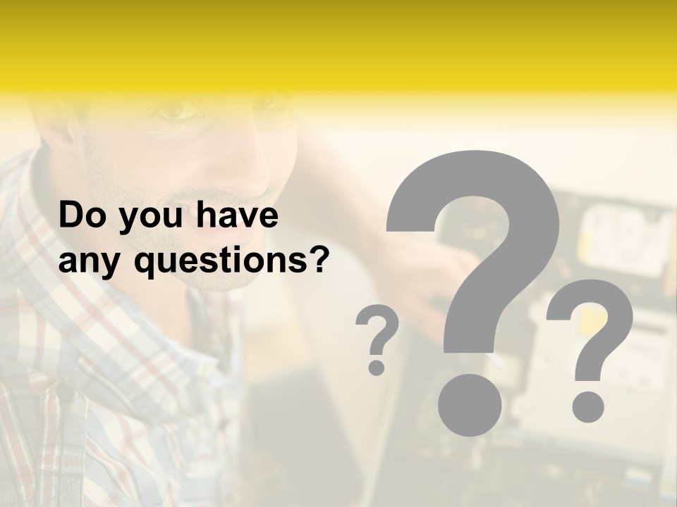 A Man Is Holding A Screw In Front Of A Circuit Board PowerPoint Template