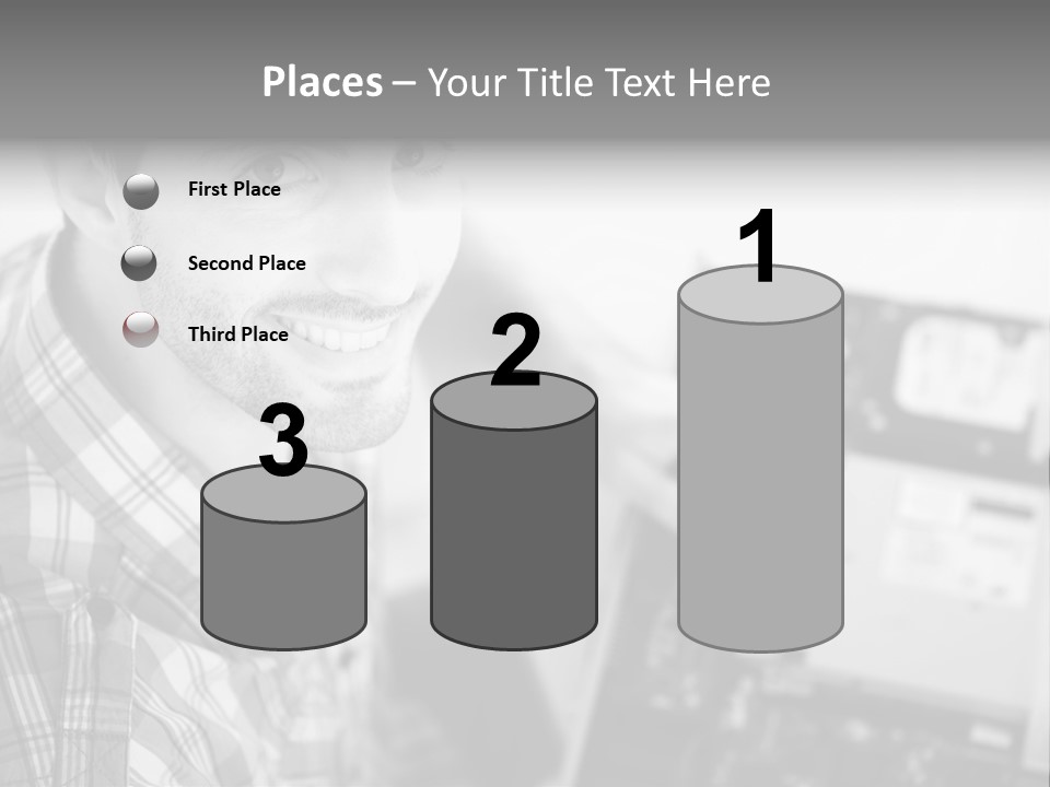 A Man Is Holding A Laptop Computer In His Hands PowerPoint Template