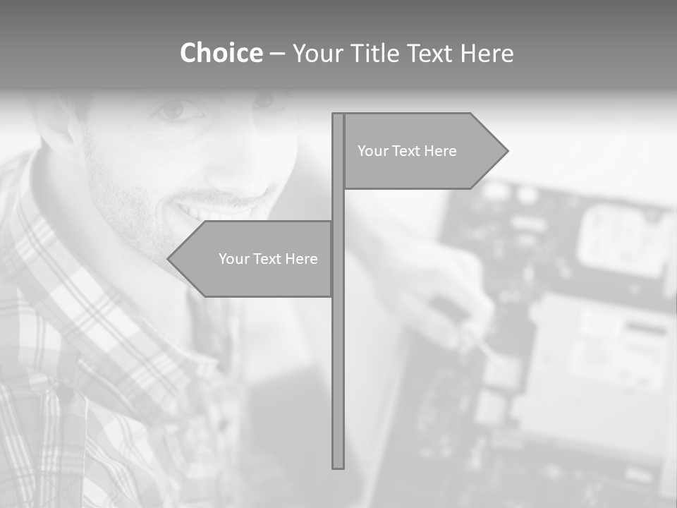 A Man Is Holding A Laptop Computer In His Hands PowerPoint Template