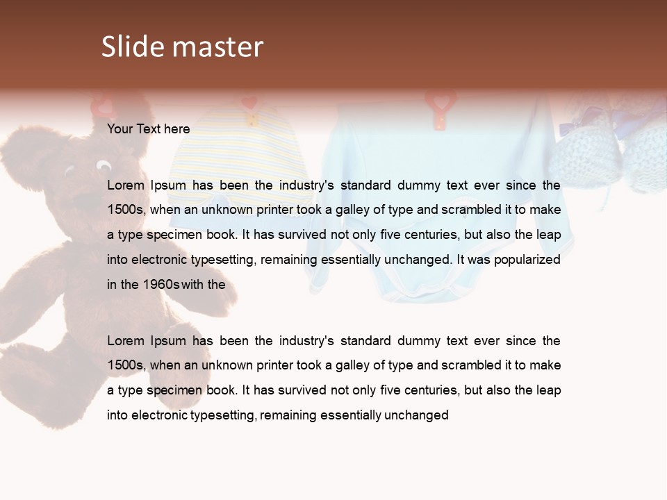 A Teddy Bear And Baby Clothes Hanging On A Clothes Line PowerPoint Template