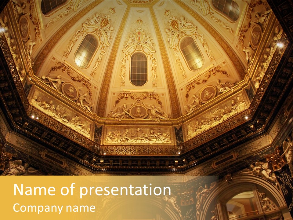 A Dome In A Building With A Light Shining On It PowerPoint Template