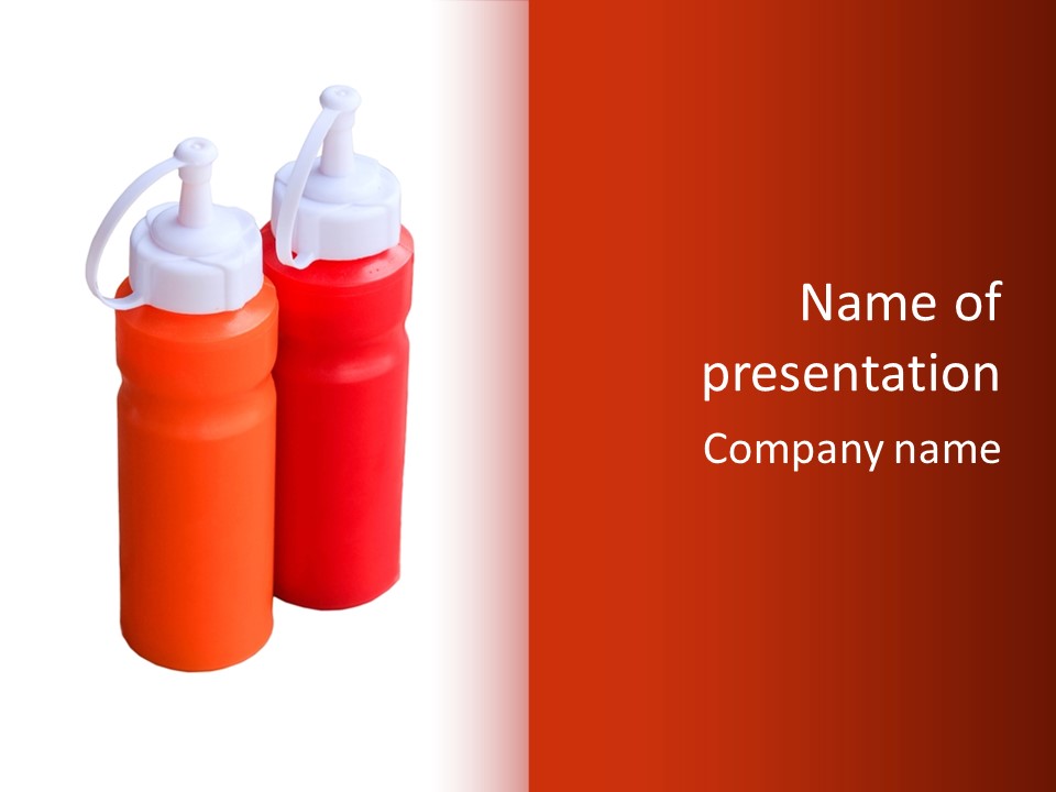 Two Red And Orange Water Bottles On A White And Red Background PowerPoint Template
