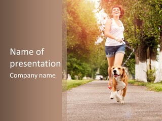 A Woman Running With A Dog On A Leash PowerPoint Template