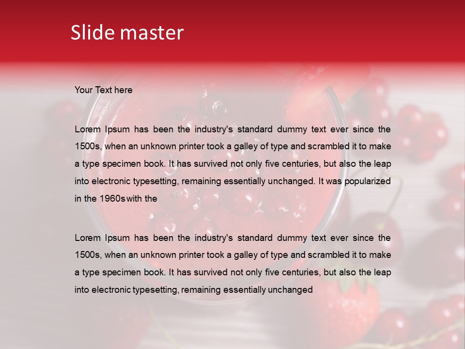 A Red Drink With Cherries On A Wooden Table PowerPoint Template