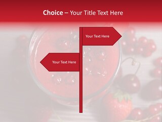 A Red Drink With Cherries On A Wooden Table PowerPoint Template