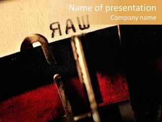 A Close Up Of A Typewriter With The Word Raw On It PowerPoint Template