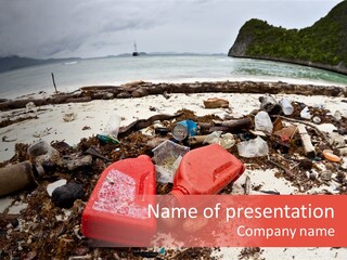 A Pile Of Trash Sitting On Top Of A Sandy Beach PowerPoint Template