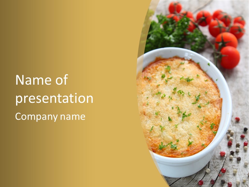 A Dish Of Food On A Table With Tomatoes And Parsley PowerPoint Template
