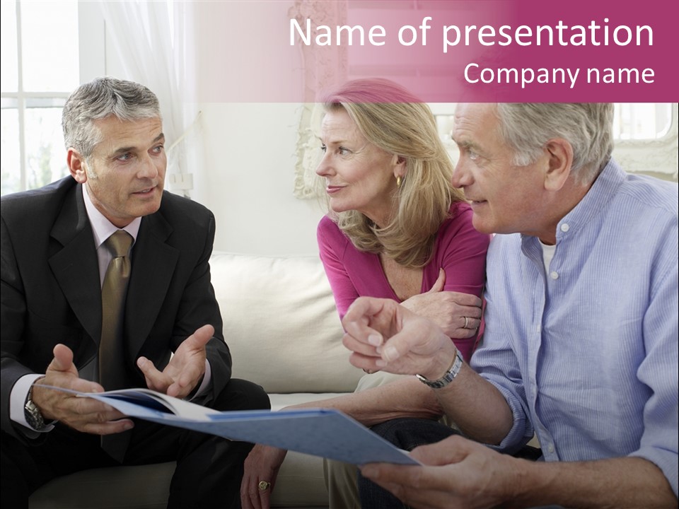 A Group Of People Sitting On A Couch Talking To Each Other PowerPoint Template