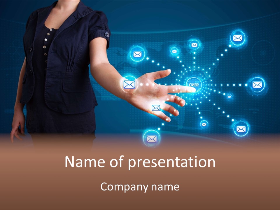 A Woman Holding Out Her Hand With Email Icons Coming Out Of It PowerPoint Template