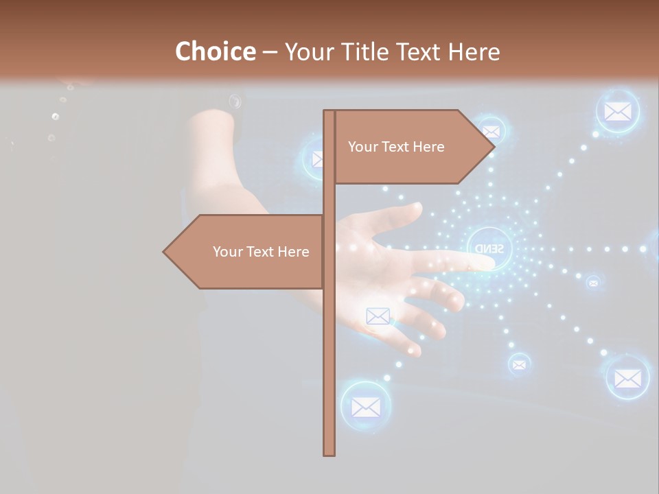 A Woman Holding Out Her Hand With Email Icons Coming Out Of It PowerPoint Template